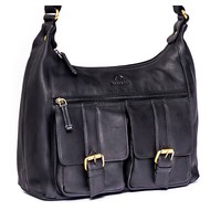 Almadih Leder Damentasche Lara Handtasche UmhäNgetasche Schultertasche Schwarz