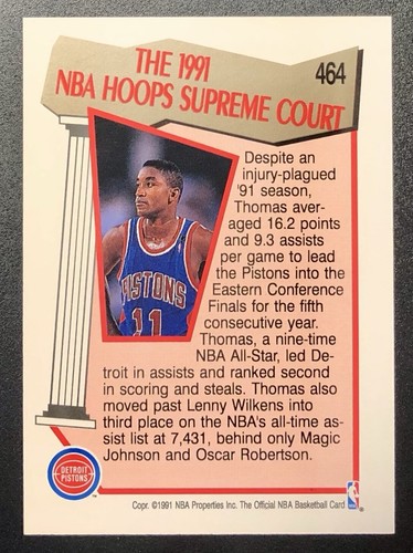 1991-92 NBA Hoops - Supreme Court #464 Isiah Thomas - Bild 2 von 2