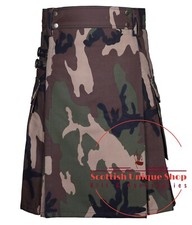 Scottish Handmade Camouflaged Kilt Cotton Utility kilt Four Pockets Custom Size