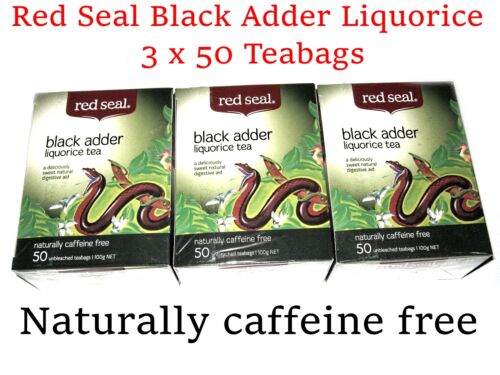 3 x 50 Tea bags RED SEAL Black Adder Liquorice Tea (150 total) Caffeine free - Photo 1 sur 4
