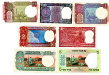 1983-2008 - INDIA REPUBLIC 1 RUPEE, 2 RUPEE, 5 RUPEE UNC 7  NOTES SET- INDIA#19
