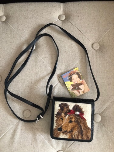 BRIGHTON Crossbody Handbag Embossed Patent Leather Needlepoint Collie NWOT