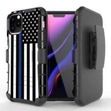 Police Blue Line Flag Belt Clip Case for iPhone 12 11 XS MAX XR 8 7 6 Series