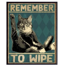 Funny Cat Bathroom Decor - Remember to Wipe Cat Photo - 8" x 10" quality print