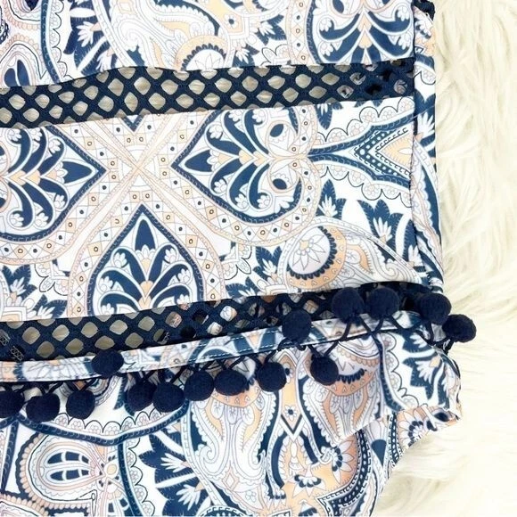 TULAROSA EMBER PAISLEY POM POM BLUE ONE PIECE BATHING SWIM SUIT WOMENS LARGE - Image 4 of 4