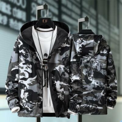 Reversible Men's Camo Jacket Hooded Coat Zip Hiking Casual Sport