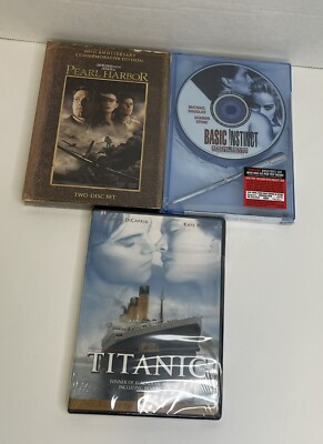 DVD Bundle Pearl Harbor, Titanic & Basic Instinct (Director s Cut w/Ice Pic Pen)