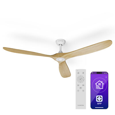 Deckenventilator mit Fernbedienung Massivholz App 6 Stufen 3 Rotorblatt Timer