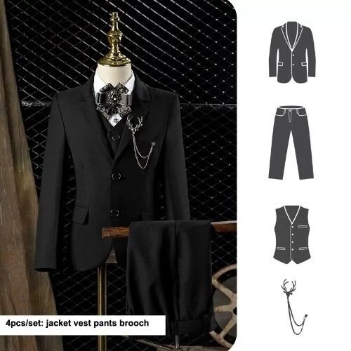 Boys Formal Navy Suit Party Performance Costume Blazer Vest Pants Clothes Set - Picture 10 of 32