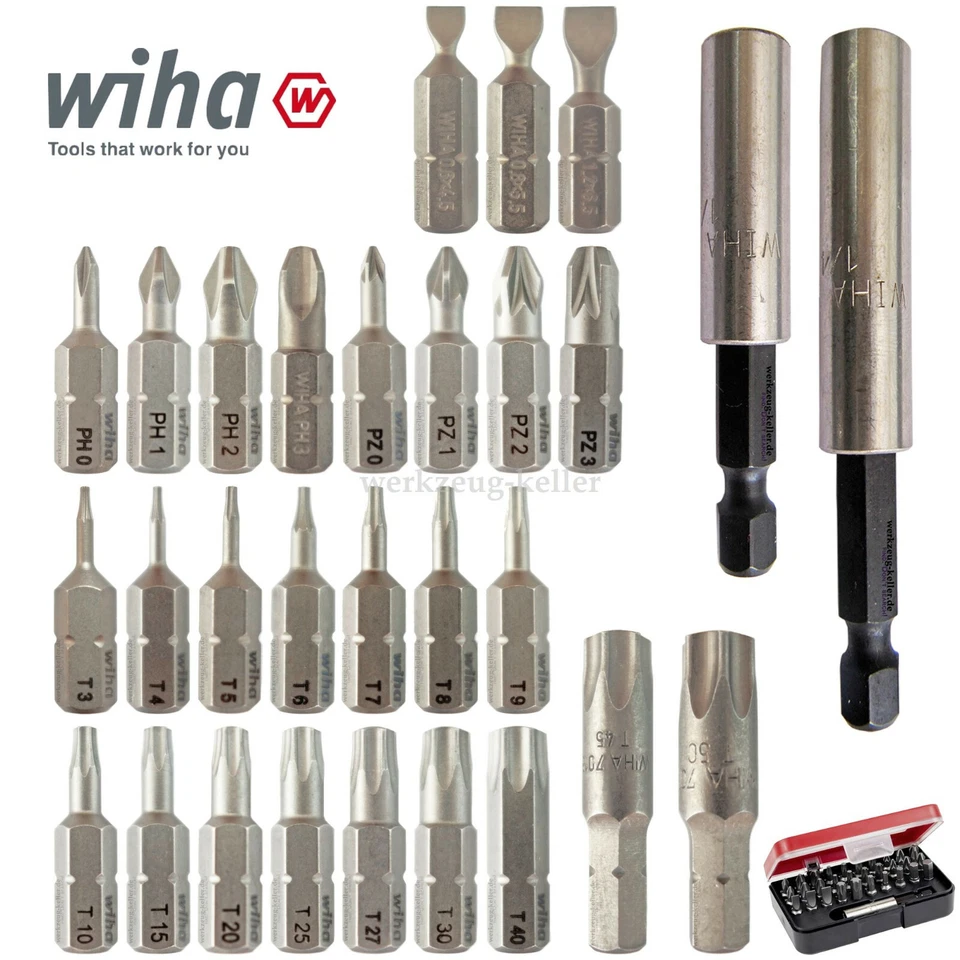 WIHA STANDARD-Bits - Schlitz SL4,5-6,5 Phillips PH0-3 Pozidriv PZ0-3 Torx T3-T50