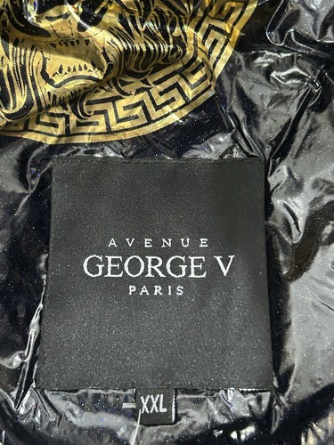 George V MEN PARIS PUFFER JACKET Black With Golden Logos And Studded Long Sleeve - Picture 10 of 14