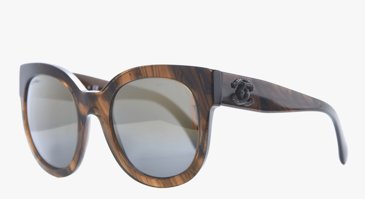 CHANEL 5358 Acetate Green Brown Marbled Frame Butterfly  display picture 1