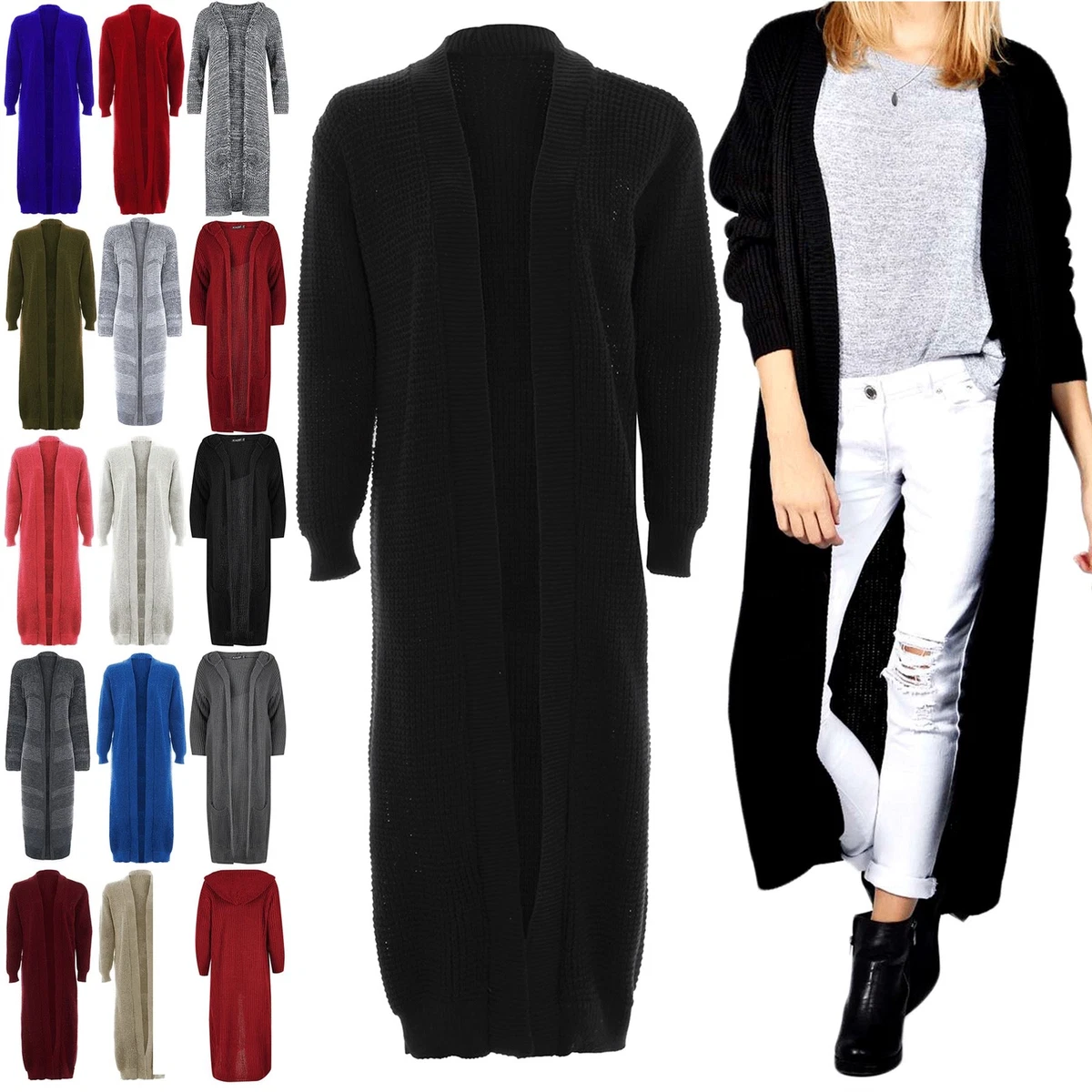 Women Ladies Longline Chunky Knitted Long Sleeve Midi Length