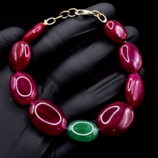 153.00 Cts Excellent Pink Ruby & Emerald Beaded Gorgeous Bracelet VK 50 E621