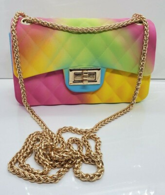 Rainbow Jelly Crossbody Purse Handbag Shoulder Chain Multi-Colored