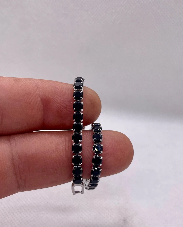 网球手链模拟黑色玛瑙宝石 925 纯银 8 — 第 2/4 张图片