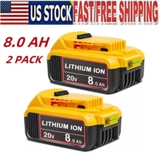 2 pack 8.0AH 20V Lithium Battery For DeWalt Max XR DCB200 DCB204 DCB205 DCB206