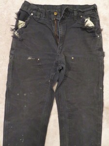 Worn-Damaged-CARHARTT-Dungaree-Double-Front-PANTS-33x34-Black-Crust-Punk-Patch