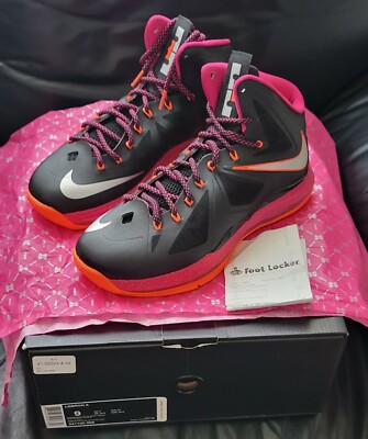 LeBron X Nike Men's Size 9 Black Silver Orange Pink Fireberry