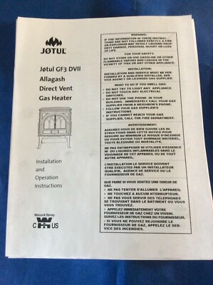 Jotul GF3 DVII direct vent gas heater manual operation installation