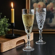 6 oz Hand Made Vintage Crystal Champagne Flute Glasses, Set of 2, NEMAN