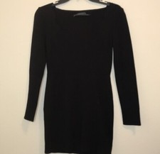 Urban Outfitters Form Fitting Black Long Sleeve Tunic w/ Scalloped Neck Size Med