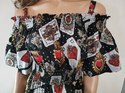 Dolce & Gabbana SS2018 Cold-Shoulder Playing Cards Cotton Black
