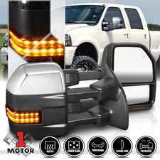 [Pair] Power+Heated Chrome w/Amber LED Signal Towing Side Mirror for 99-07 F250