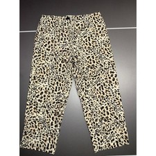 Leopard Print Straight Leg Cropped Pants Tan Black Animal Pattern Trousers