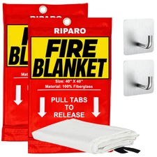 Emergency Fire Blanket W/Hook, For Home & Kitchen, Fire pits, BBQ - 2 Pack