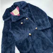 Vintage 60s White Stag Borg Faux Fur Coat XS/S Navy Jackie O Mid Century Teddy