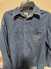 The Disney Store Men's Blue Denim Shirt Medium Mickey Goofy Donald Duck