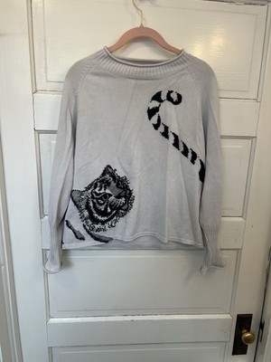 Michael Simon Tiger Sweater 2002 Women Size Medium Luxury Silk Cotton Nylon HTF