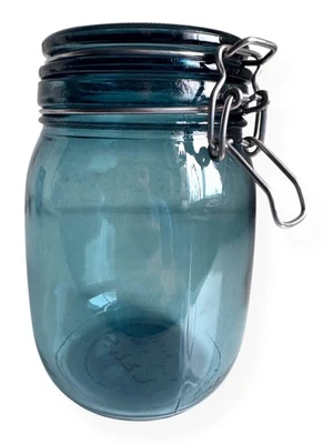 IKEA Korken Blue Glass Jar With Lid 1L Liter Storage Canister Round Retro Art - Image 1 of 4