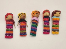 Hand Made 5 Miniature Guatemala Worry Dolls Folk Art 2.25"