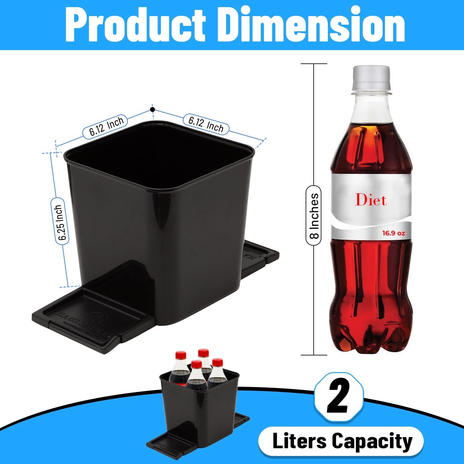 HAUSSIMPLE New Small Car Trash Can 2L Leakproof Bin w/ Stability Flap – Black