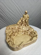 Hunter with Dog Ceramic Ashtray Vintage