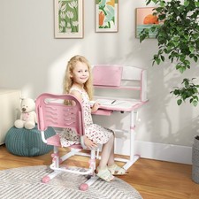 ZONEKIZ Height Adjustable Kids Desk & Chair Set w/ Drawer, Bookshelf Refurbished