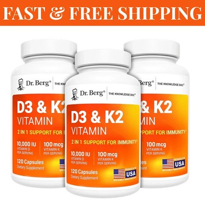 (3 Pack) Dr. Berg s Nutritionals D3 100mg Vitamin & K2 Supplement - 120 Capsules