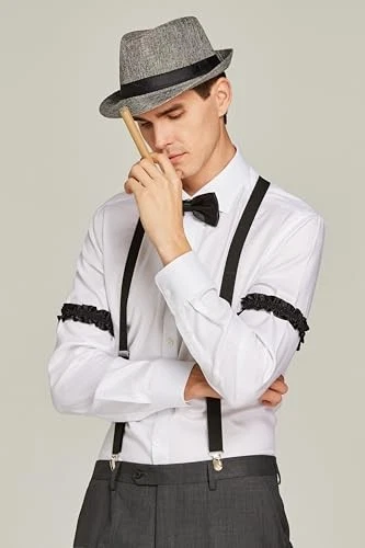  1920 Accesorios para Hombre 20s Gatsby Gángster Disfraz Sombrero de Panamá-Gris Oscuro Foto 2 de 4