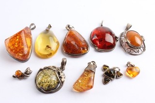 Vintage Mixed Grade Silver Amber Baltic Multicolour Openwork Pendants x10 55g