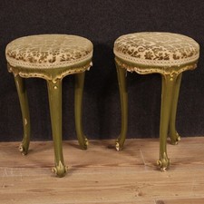 Pair Of Venetian Antique-Style Stools In Lacquered Wood Modern 20th Century