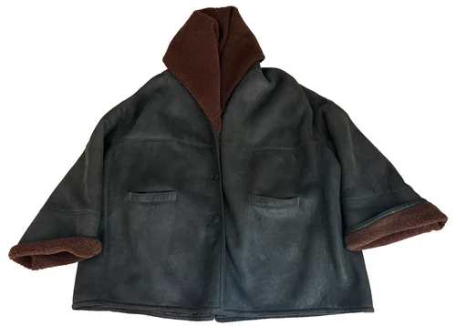 AUTH VNTG 80's Romeo Gigli Dark Leather Oversized Hooded Women's Coat SZ 42/6 - product listing photo