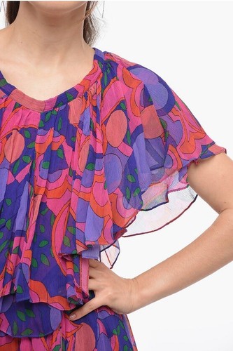 Isabel Marant Femmes Amelie Abstrait Imprimé Volants Court Mini Robe Taille M - Photo 3 sur 18