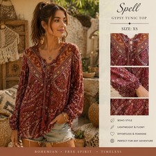 Spell & The Gypsy Collective Tunic Womens SZXS Boho Floral Paisley Festival