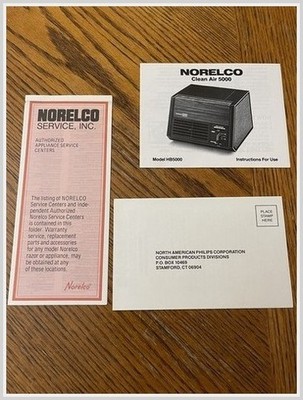 Norelco Clean Air System 5000 HB5000 Handbook & Registry Card - 1970s Era