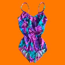 90's vintage psychedelic vaporwave one piece bathing suit Size 14 deadstock 