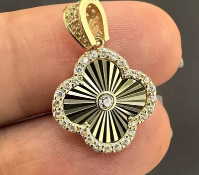 Round Cut Simulated Diamond Clover Flower Pendant Chain 14k Yellow Gold Plated