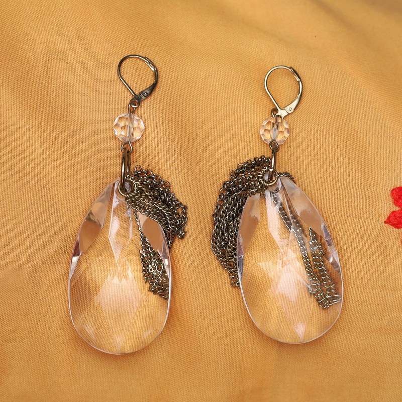 QVC Teardrop Clear Crystal & Draped Chain Earrings