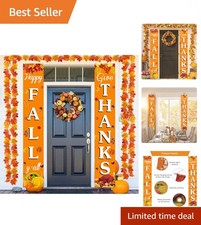 Elegant Fall Thanksgiving Porch Banner with Pumpkin Maple Leaves - 71"x12"